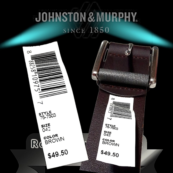 Johnston & Murphy Roller Buckle Belt | 42 inch Brown Leather | Style 75-7503 - Picture 2 of 13